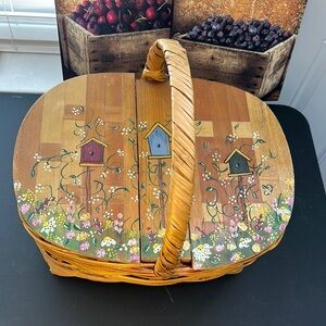 Hand-Painted Floral Picnic Basket